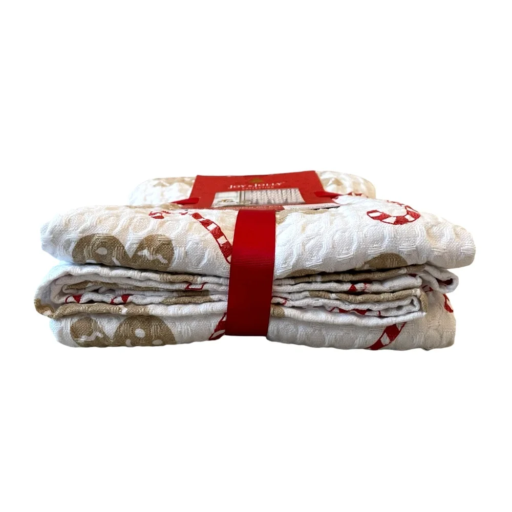 Joy & Jolly GINGERBREAD Shower Curtain 72x72 Christmas Candy Cane Waffle Weave